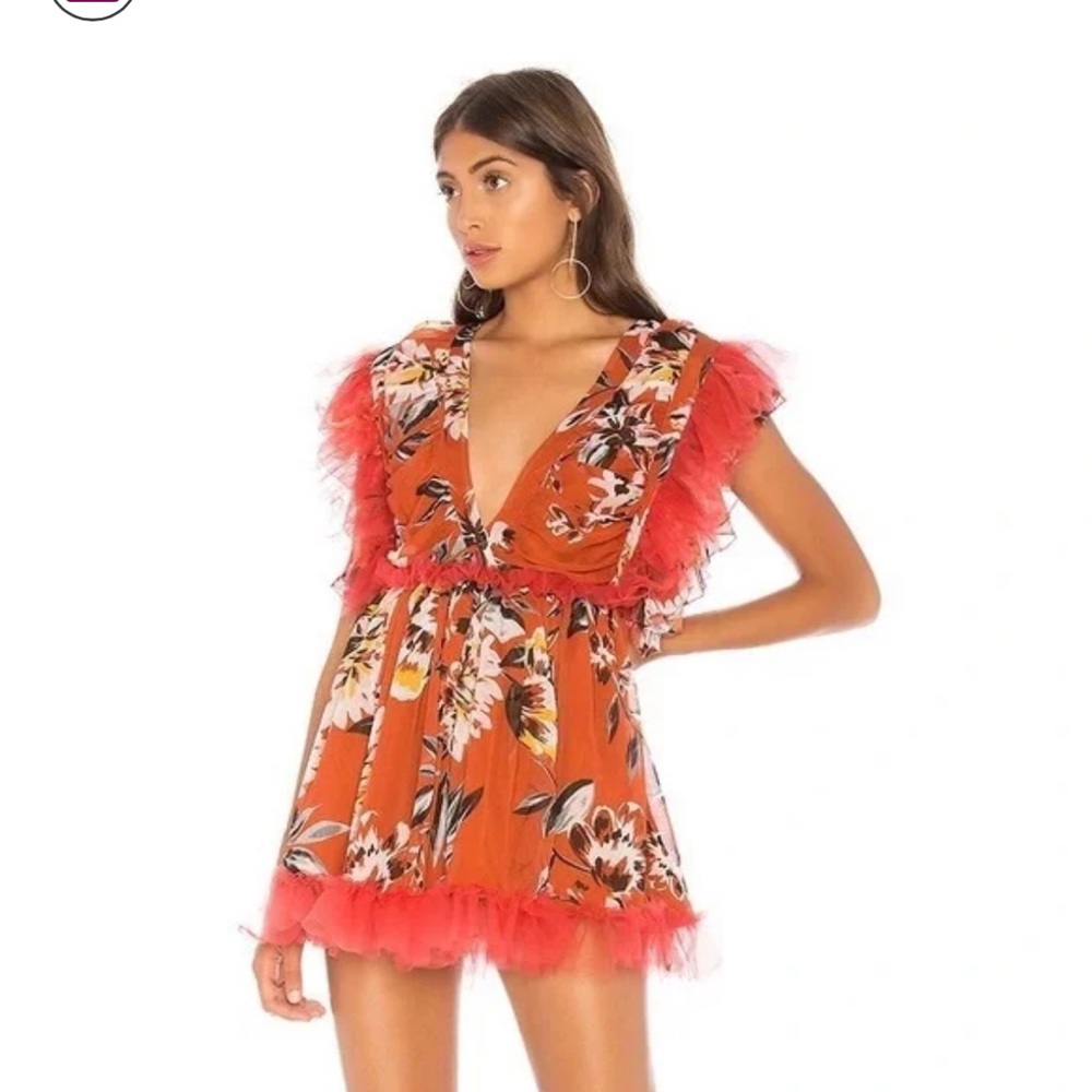 Tularosa Amelia dress in orange dahlia floral